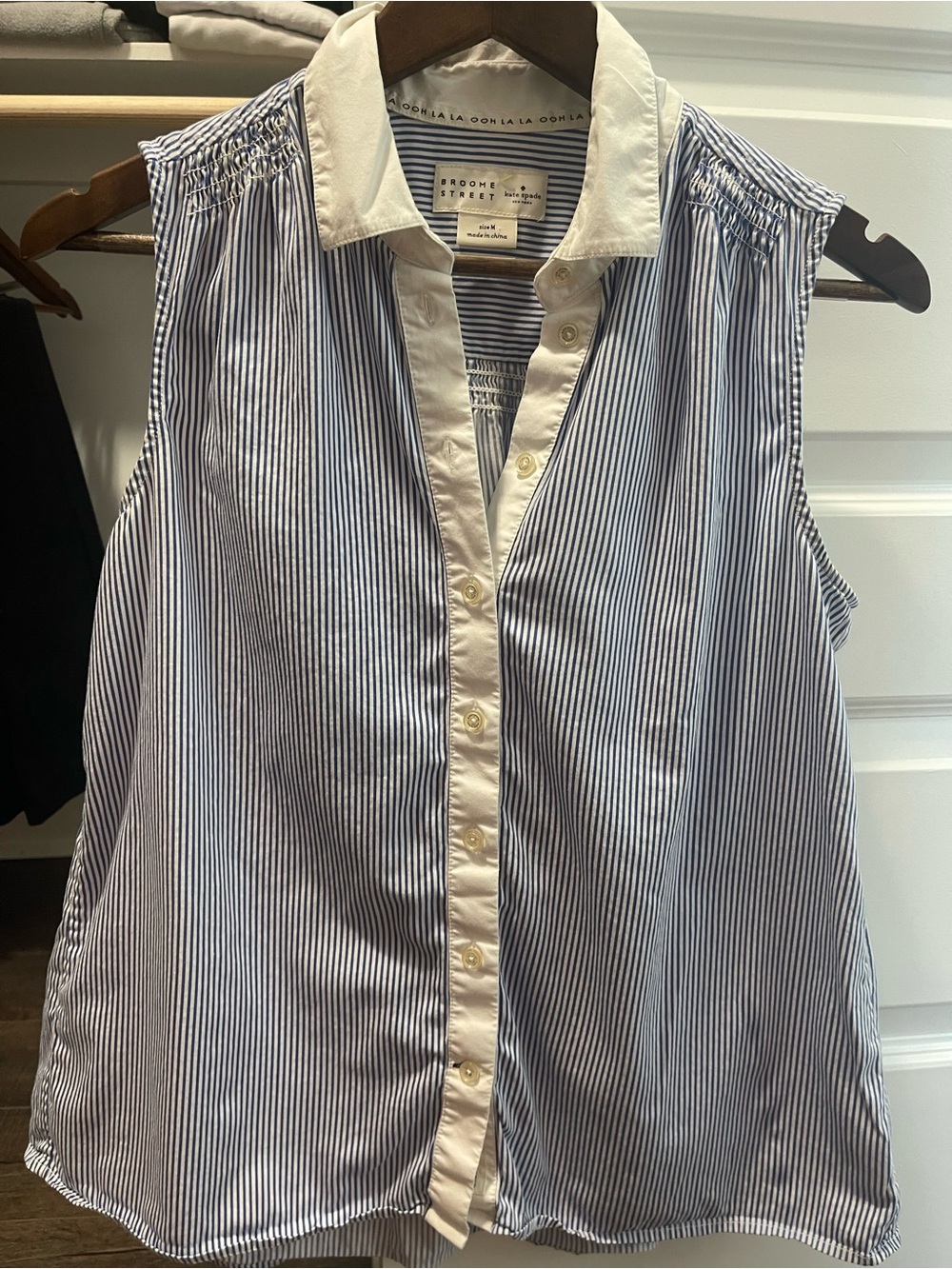 Sleeveless Striped Button-Front Top in Blue and White Kate Spade